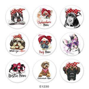 Painted metal 20mm snap buttons   Dog  Print