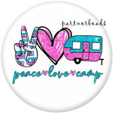 Painted metal 20mm snap buttons   Peace  Love   Print