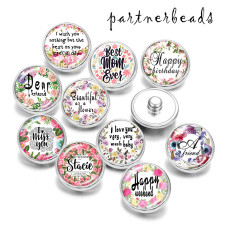 Painted metal 20mm snap buttons    I miss you  MOM  Print