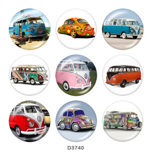 Painted metal 20mm snap buttons  School Bus car Print