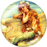 Painted metal 20mm snap buttons  mermaid Print