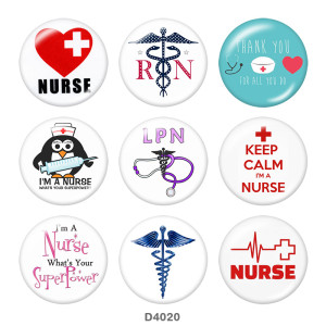 Painted metal 20mm snap buttons  Nurse  Medical treatment  Print