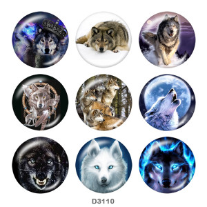 Painted metal 20mm snap buttons  wolf Print