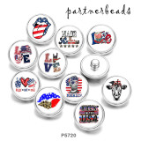 Painted metal 20mm snap buttons Independence Day  USA 4th Of July  Peace Love Docs  Print