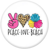 Painted metal 20mm snap buttons   Peace love  Beach  Print
