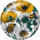 Painted metal 20mm snap buttons   Flower  bee  Print