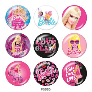 Painted metal 20mm snap buttons  Barbie doll Print