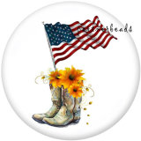 Painted metal 20mm snap buttons  Independence Day Peace Love  USA 4th Of July  Print