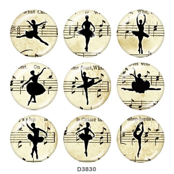 Painted metal 20mm snap buttons  Ballet  Print