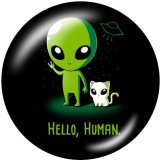 Painted metal 20mm snap buttons   Hello Human  Print