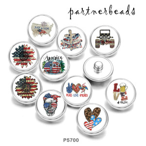 Painted metal Independence Day 20mm snap buttons  USA Peace Love America 4th Of July   Print