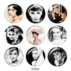 Painted metal 20mm snap buttons  Audrey Hepburn