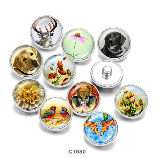 20MM  Dog  Flower  bird    Print   glass  snaps buttons