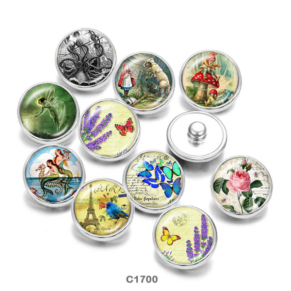 20MM  Butterfly   Elves  Flowe  Print   glass  snaps buttons