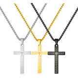 60CM chain Stainless Steel Vintage Cross Scripture Pendant Necklace
