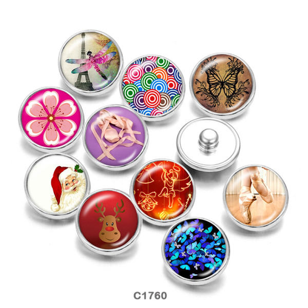 20MM  Butterfly  Dragonfly   Deer  Print   glass  snaps buttons