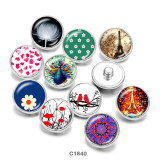 20MM   Flower   bird  peacock   Print   glass  snaps buttons