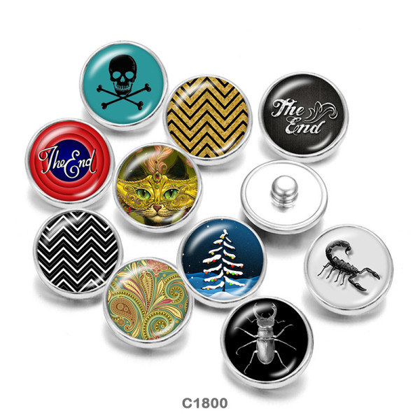 20MM  skull  pattern   Print   glass  snaps buttons