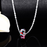 46CM chain Stainless steel color white crystal with diamond pendant necklace
