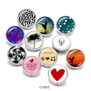 20MM  Dance  love   Print   glass  snaps buttons
