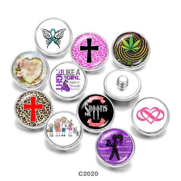 20MM  Cross   Family  love   Print   glass  snaps buttons