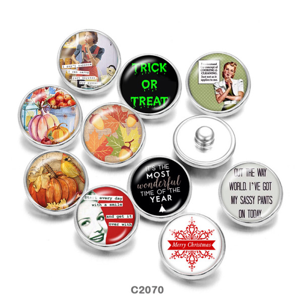 20MM  Pumpkin   Merry  Christmas  Print   glass  snaps buttons