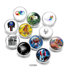 20MM  Horse  Feather  skull  Print   glass  snaps buttons