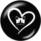 20MM love Dog  Black and white   Cat  Print   glass  snaps buttons