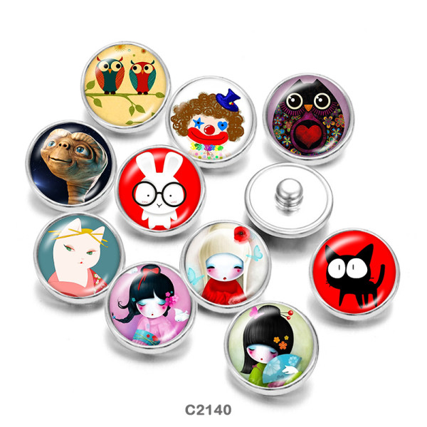 20MM  Cartoon  girl  Print   glass  snaps buttons