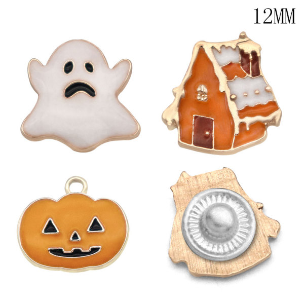 12MM Halloween pumpkin ghost design metal silver plated snap charms Multicolor