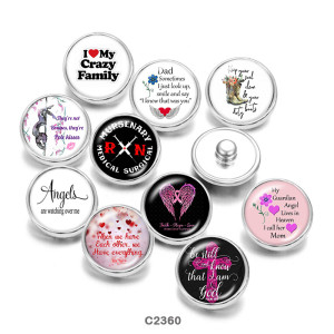 20MM  Wing  Nurse  Cross  Print   glass  snaps buttons