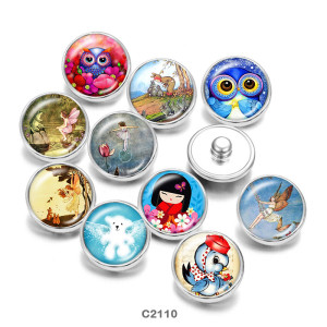 20MM  Elves  Owl  Cartoon  Print   glass  snaps buttons