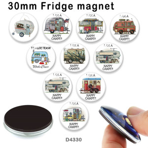 10pcs/lot  Happy Camper  BUS  glass picture printing products of various sizes  Fridge magnet cabochon