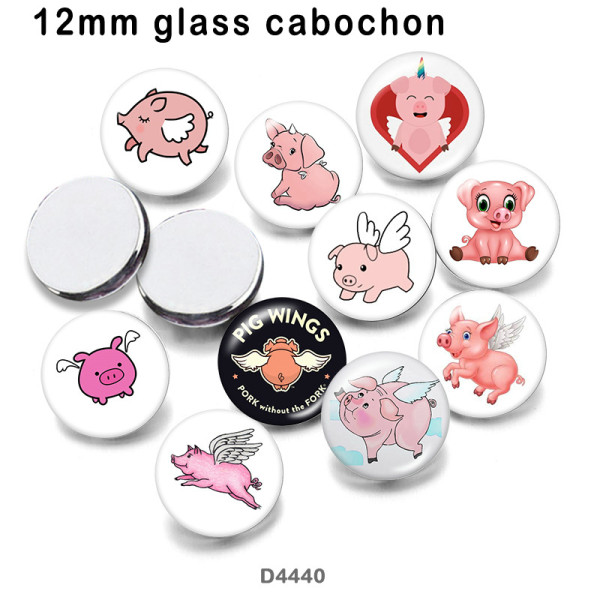 10pcs/lot  Cartoon  pig  glass picture printing products of various sizes  Fridge magnet cabochon