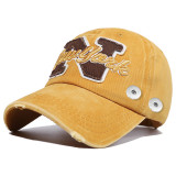 TEAM Baseball cap N-shaped embroidery retro washed cap fit 18mm snap button beige snap button jewelry