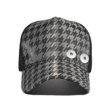 Houndstooth grid hat truck hat with sun protection fit 18mm snap button beige snap button jewelry