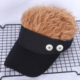 Adult Creative Wig Tennis Hat Hip Hop Sun Visor Golf Hat fit 18mm snap button beige snap button jewelry