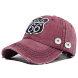 New style washed cotton new style 66 road embroidered baseball cap fit 18mm snap button beige snap button jewelry