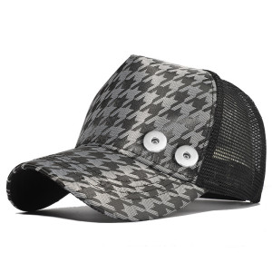 Houndstooth grid hat truck hat with sun protection fit 18mm snap button beige snap button jewelry
