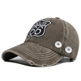New style washed cotton new style 66 road embroidered baseball cap fit 18mm snap button beige snap button jewelry