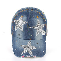 Pentagram dot diamond cowboy baseball cap fit 18mm snap button beige snap button jewelry
