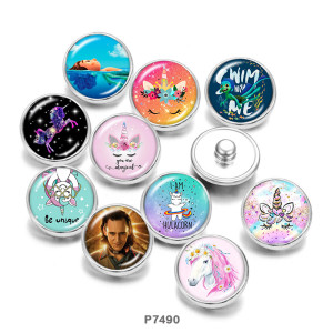 20MM  Unicorn  Print   glass  snaps buttons