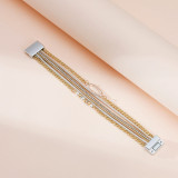 Leather bracelet retro geometric ethnic style bracelet with diamonds and light luxury pearls