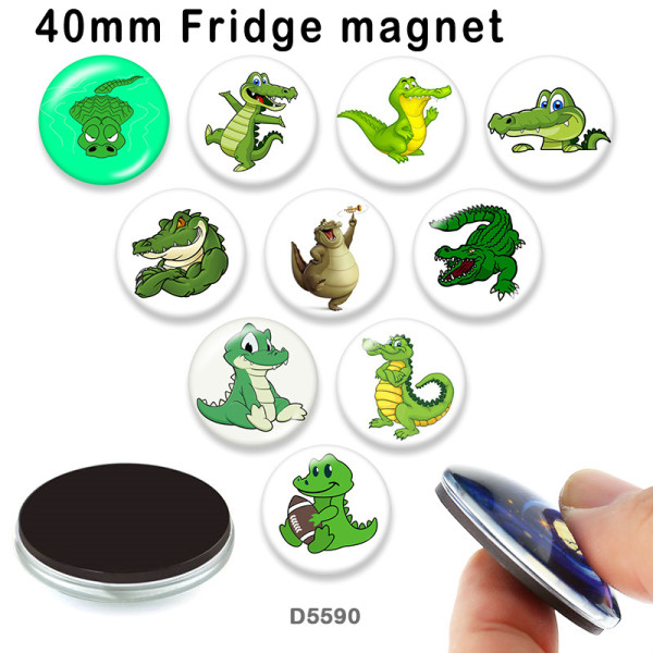 10pcs/lot  Cartoon  crocodile  glass picture printing products of various sizes  Fridge magnet cabochon