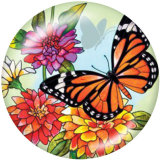 20MM  Flower  Butterfly  Print   glass  snaps buttons