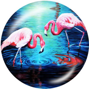 20MM  Flamingo LOVE  Print   glass  snaps buttons Beach