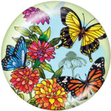 20MM  Flower  Butterfly  Print   glass  snaps buttons