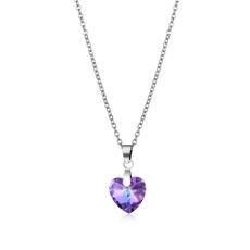 Ocean Heart Necklace Female Heart Shaped Crystal Clavicle Chain Stainless Steel  50CM Chain