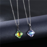 Square Crystal Pendant Stainless Steel Geometric Short Necklace Stainless Steel  50CM Chain