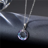 Ring Crystal Pendant Stainless Steel Short Necklace Stainless Steel  50CM Chain